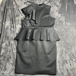 INA Black Ruffled Dress Womens Size large pencil NWT